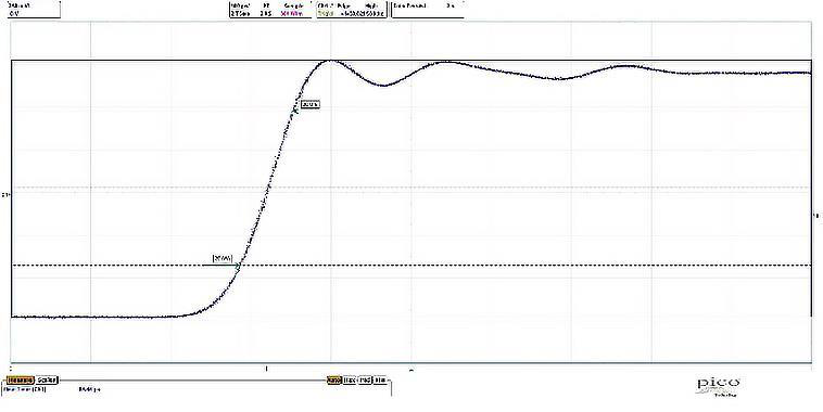 Figure 1: 70 ps rise time at 5.0 V pk-pk scope capture
