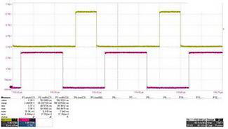 Figure 3: scope trace of 50 ns and 100 ns erase pulses at 3.3 V