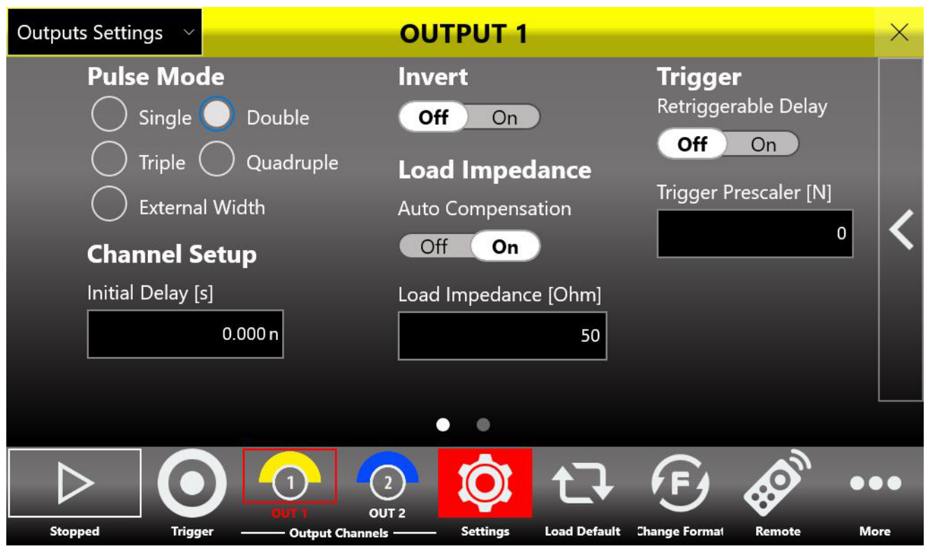 Output Settings page
