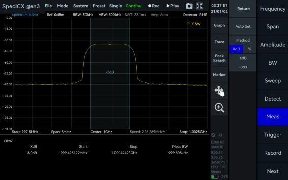SpecICX-gen3 screenshot: OBW (Occupied Bandwidth)