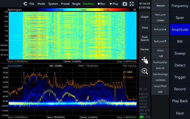 SpecICX-gen3 screenshot: Real-Time Spectrum Analysis mode